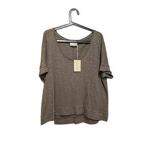 NWT Universal Thread Size L Green Short Sleeve Top 100% Cotton Boho Casual Cute